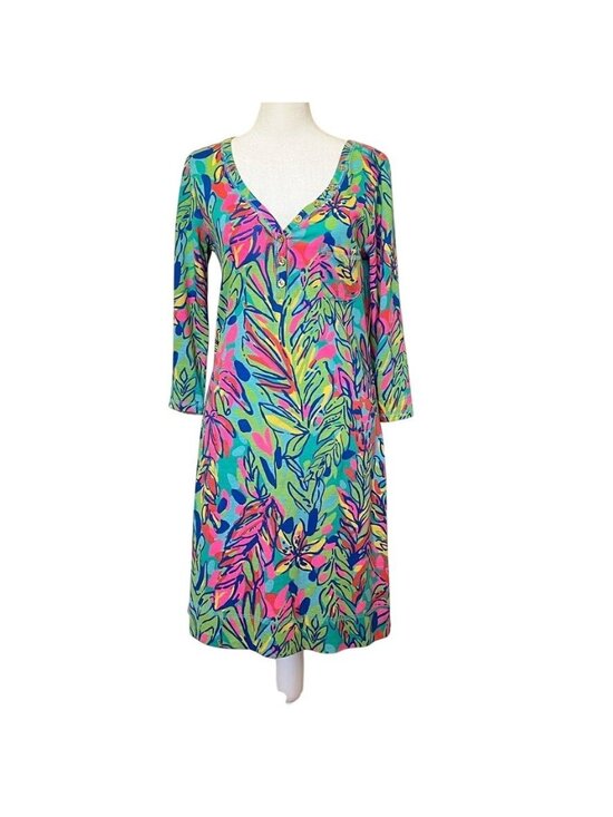 Lilly Pulitzer Dresses & Skirts - Lilly Pulitzer Allesia Palmetto Dress Size S Pima Cotton 3/4 Sleeve Henley